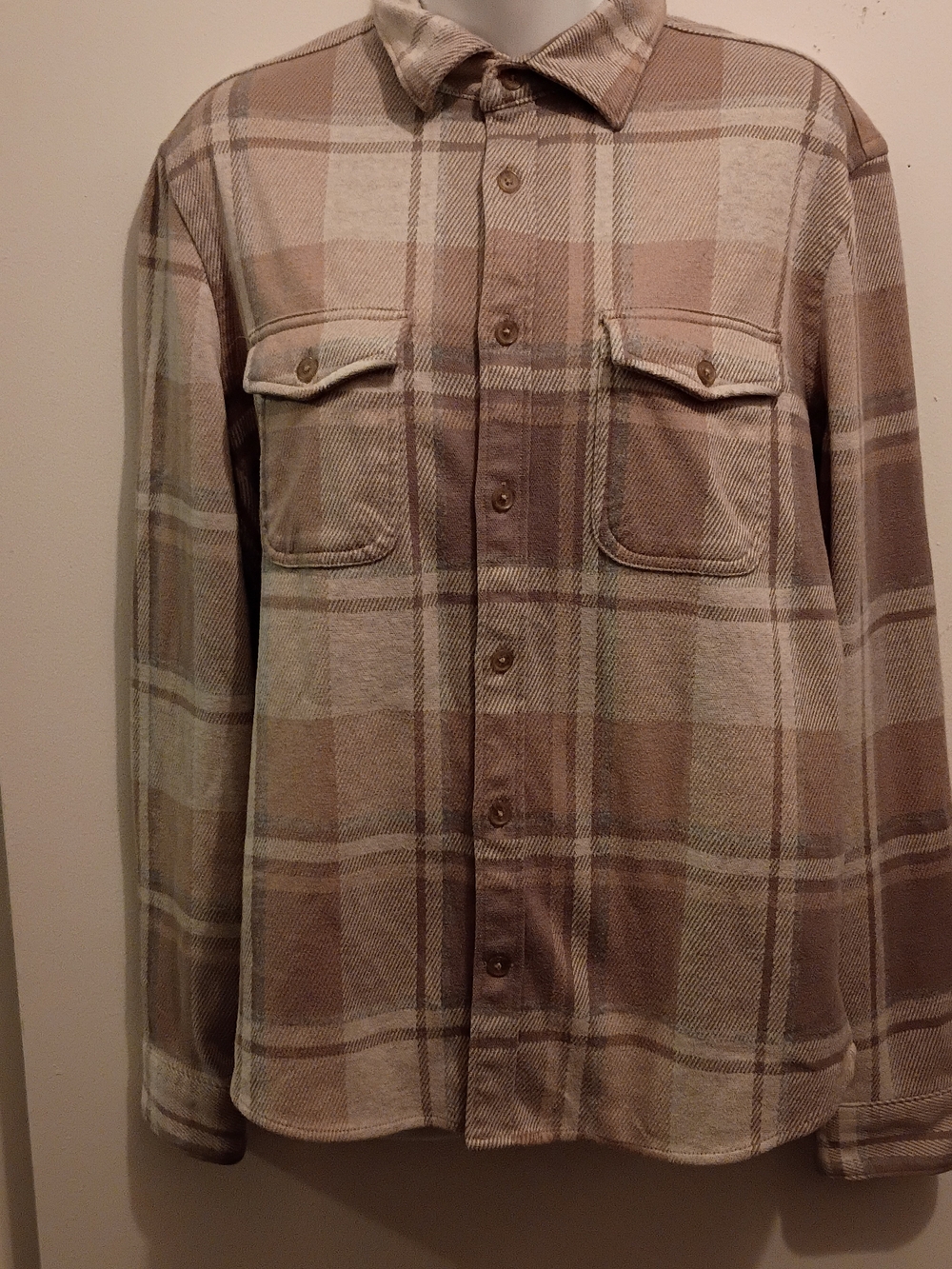 Express Men's Beige and Tan Plaid Shirt Jacket